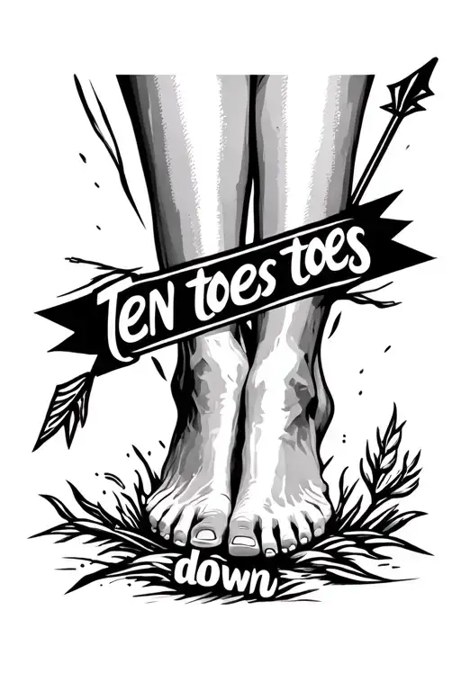 Woman's Feet From Ankle Down With A Arrow And Text That Says Ten Toes Down