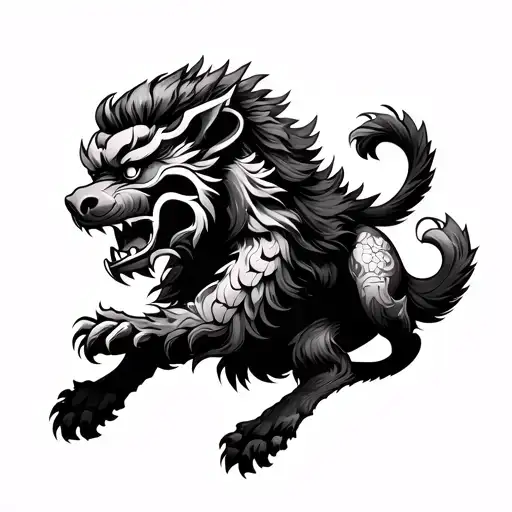 Wukong With Foo Dog Tattoo Design