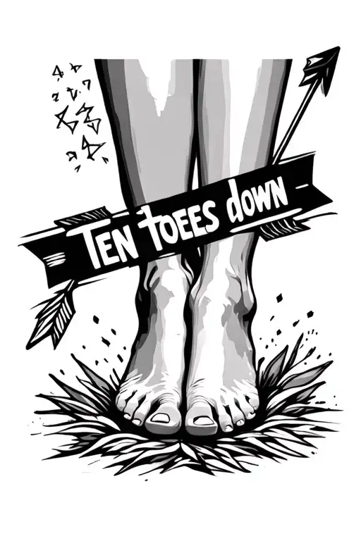 Woman's Feet From Ankle Down With A Arrow And Text That Says Ten Toes Down
