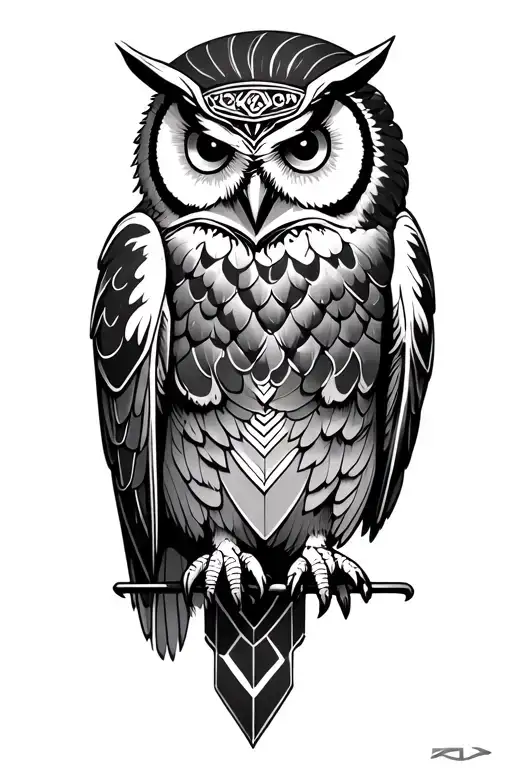 Athena Owl With Greek Geometry