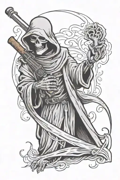 Grim Reaper Holding An M4 While Smoking A Cigar Leaning