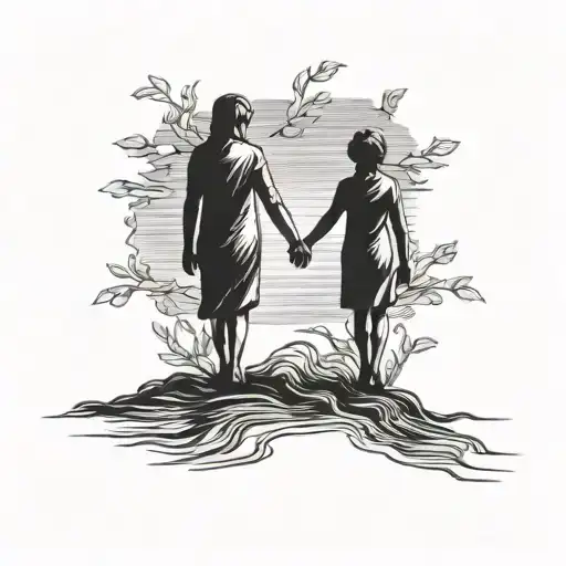 Shadow Of Mother And Son Holding Hands