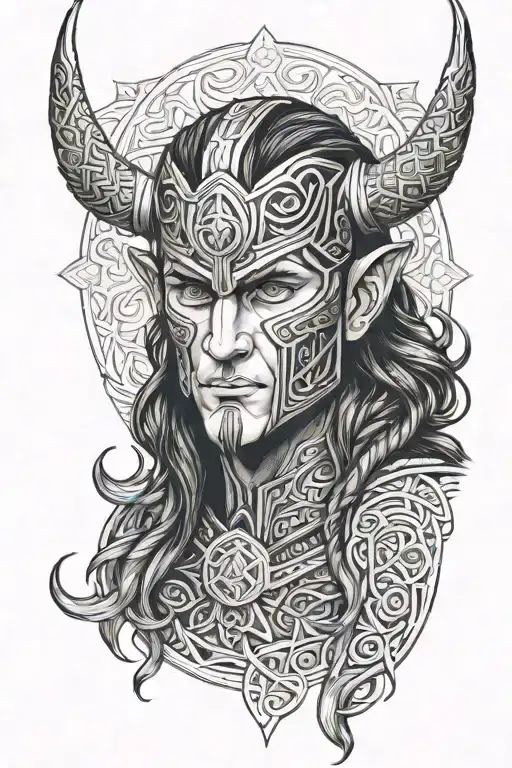 Norse God Loki Created Only From Norse Knotwork In Portrait