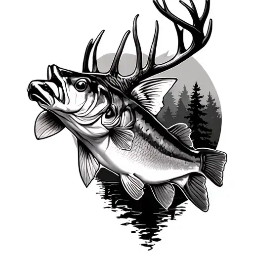 Deer Hunting And Largemouth Bass Fishing Forest Theme Half Sleeve