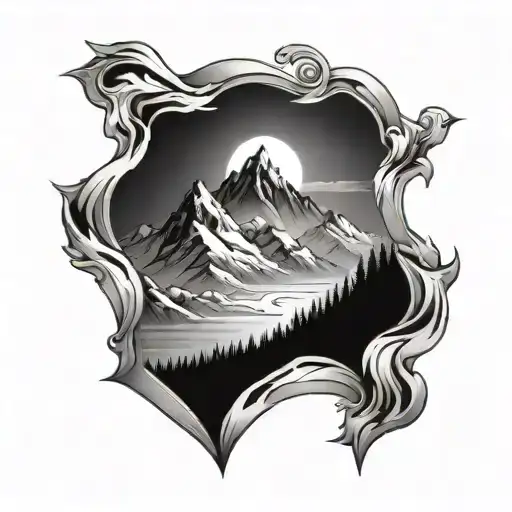 Snow And Mountain With A Path Leading Towards With A Sunrise