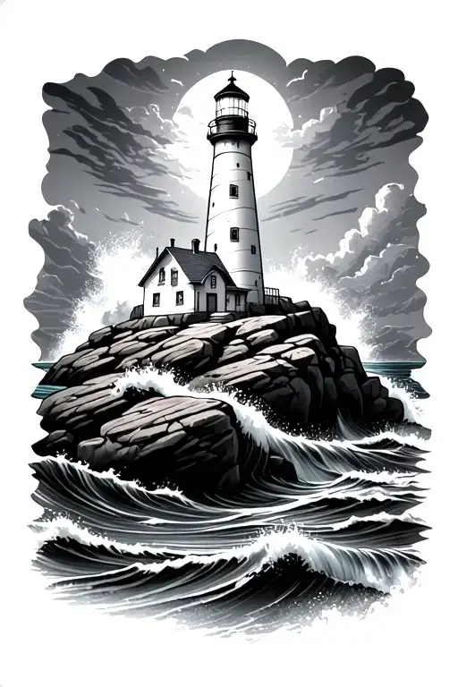 Lighthouse On Top Of Rocks With Waves Crashing On The Rocks