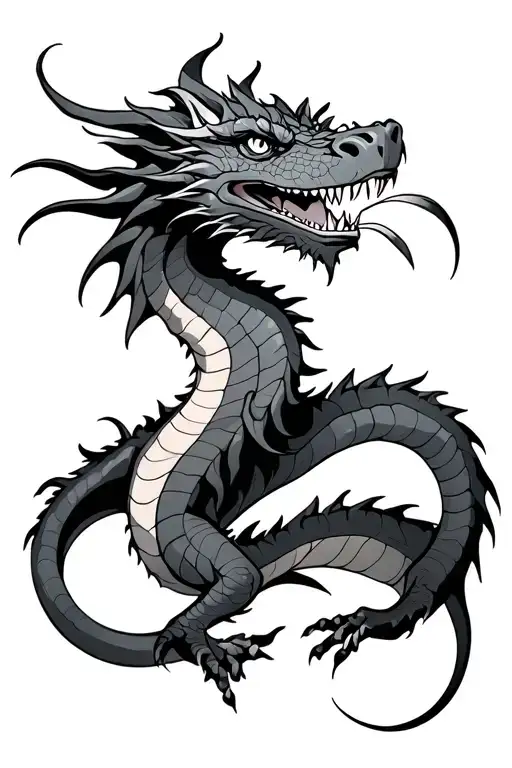 Fine Line Dragon With Face Looking Up