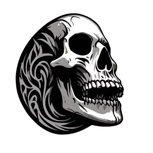 Skull With Tribal On Each Side Of It