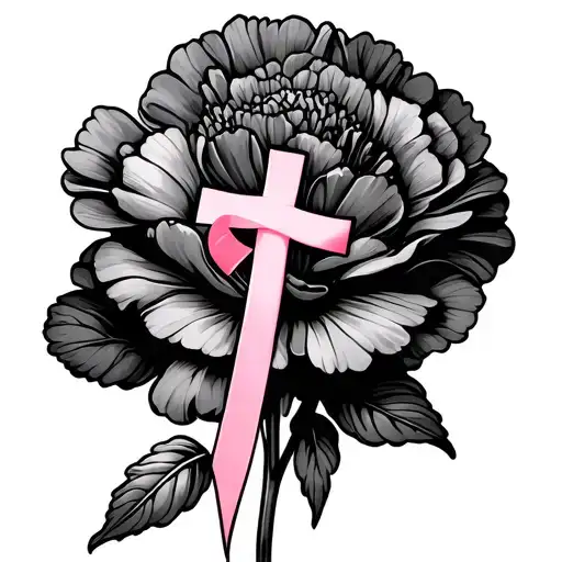 Carnation Flower Breast Cancer Ribbon Wrapped And Cross