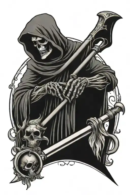 Grim Reaper Holding Scythe And Scroll