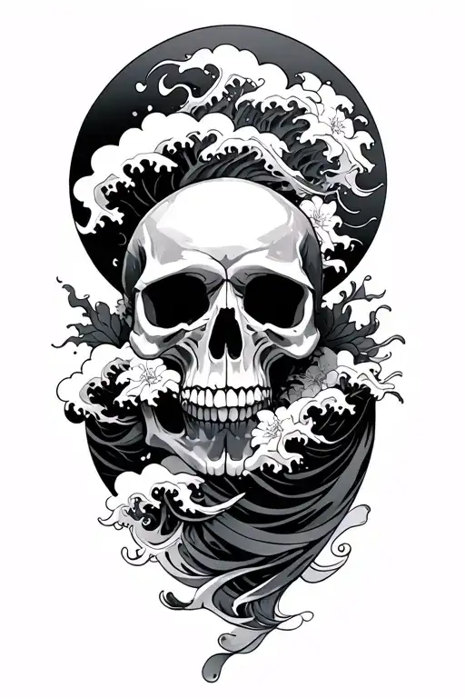 Japanese Waves With Shadows Of Skulls