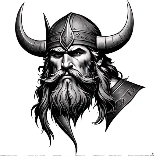 Realistic Viking Face Fine Line