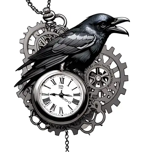 Grim Reaper Crow Pocket Watch Surrounded By Gears