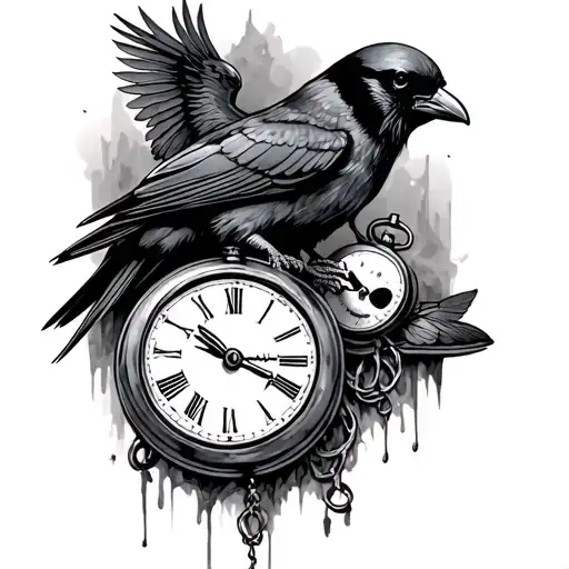 Grim Reaper With A Crow And A Pocket Watch
