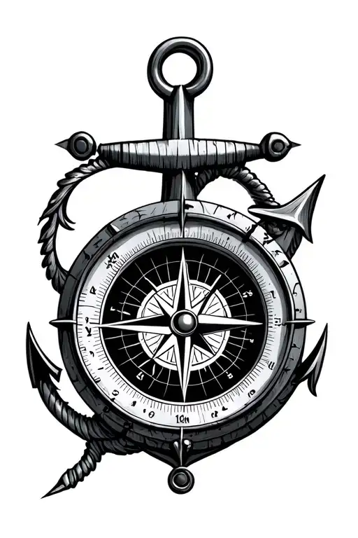 Nautical Compass With Coordinates And An Anchor