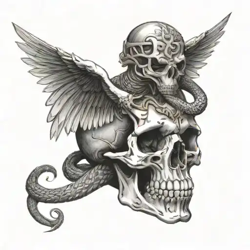 Snake Around Human Skull With Fangswhich Was Pierced By Sword With Eagle Wings And The Top Of The