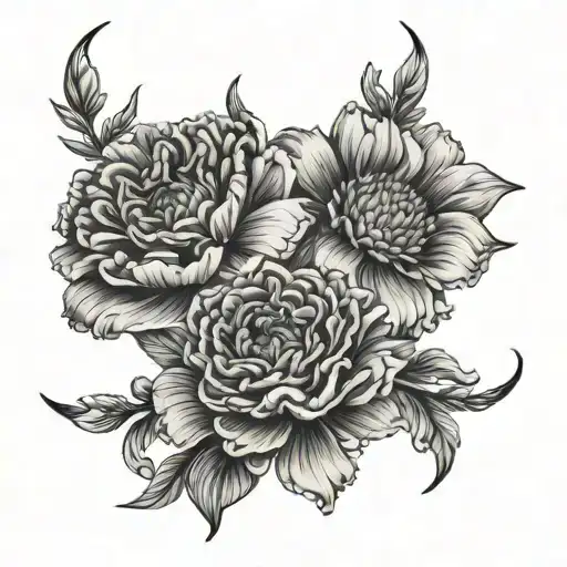 Carnation And Daisy Flower Intertwined