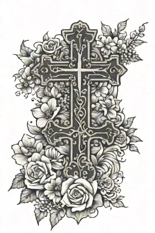 Cross Surrounded By Flowers With Bible Verse