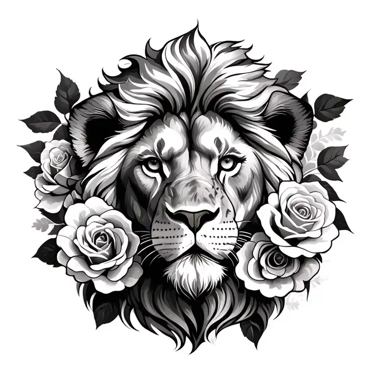 Lion With Roses Blooming