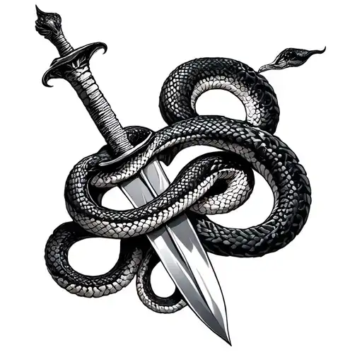 Two Snakes Wrapped Around Dagger
