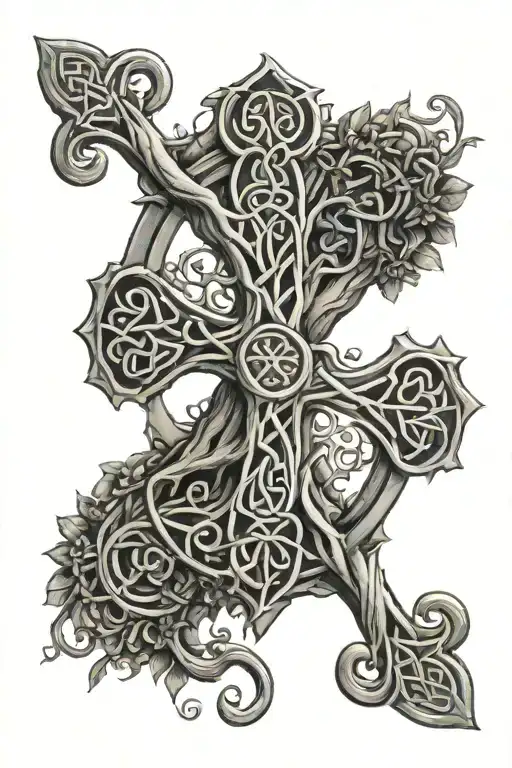 Celtic Tree Of Life Inside A Catholic Cross
