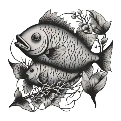 Twigs And Cute Fish Minimalism For Chest