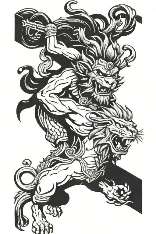 Monkey King And Lion Roaring