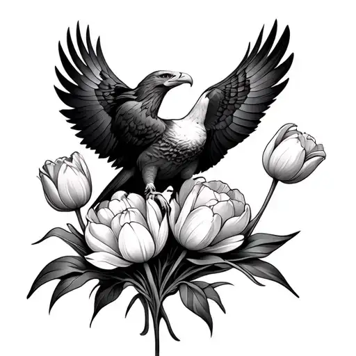 Full Eagle And Tulip Flower Intertwined