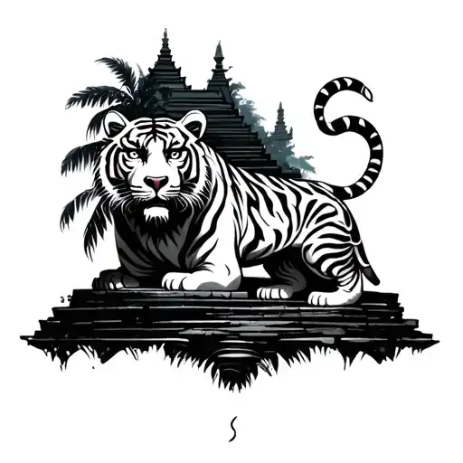 Jungle Temple With A Tiger