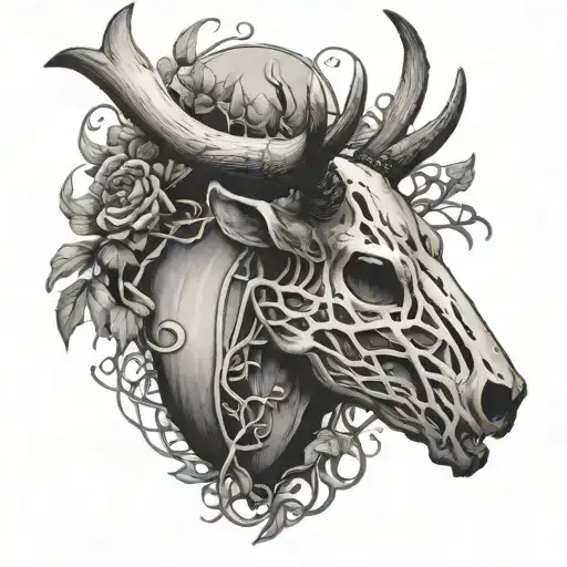 Elk Skull With Vines Wrapped Through It