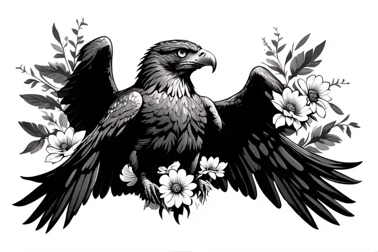 Eagle With Wings Spread Carrying Flowers