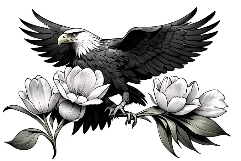 Eagle With Wings Spread Carrying Tulip Blooming