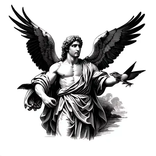 Saint Christopher Holding A Swallow Bird With Its Wings Spread