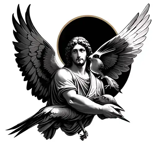 Saint Christopher Holding A Swallow Bird With Its Wings Spread