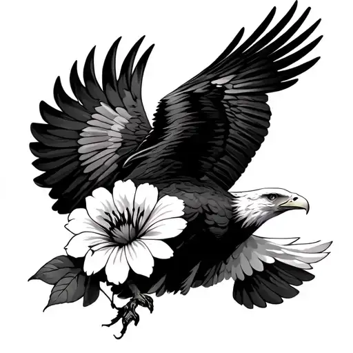 Eagle Flying With A Flower
