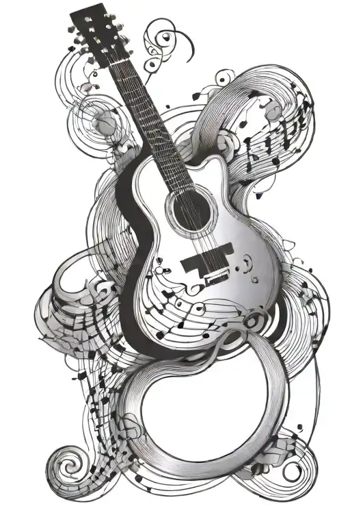 Guitar And Music Note Surrounded