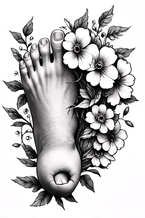 Child Foot With Flowers Intertwined