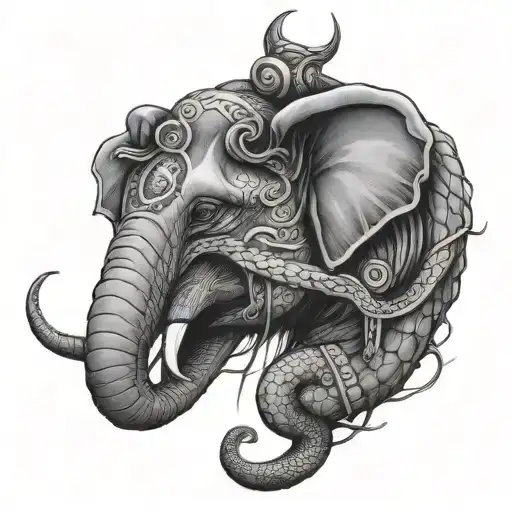 Snake Wrapped Around Elephant Head