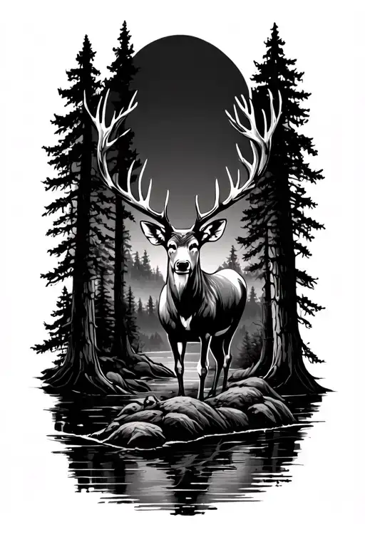 Deer Hunter Trees River Forest