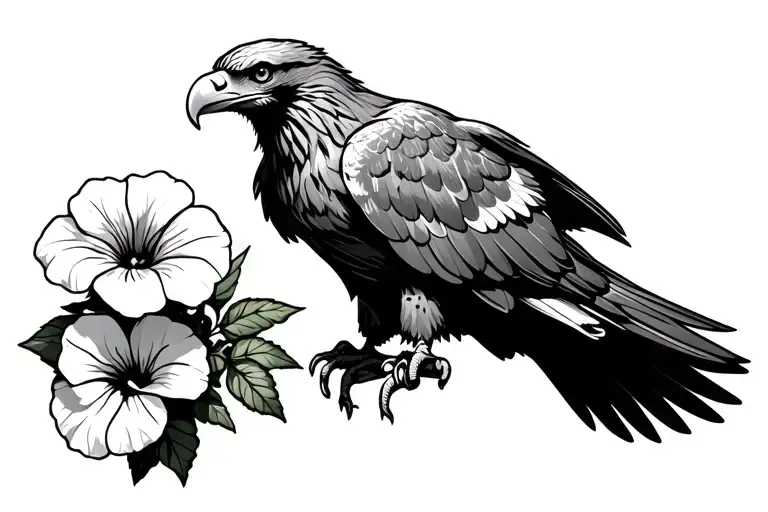 Full Body Eagle With Wings Spread Holding Petunia Flowers In Its Claws