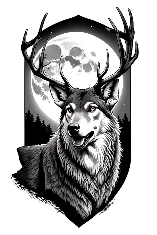 Deer Hunted By Wolf Howling At The Moon