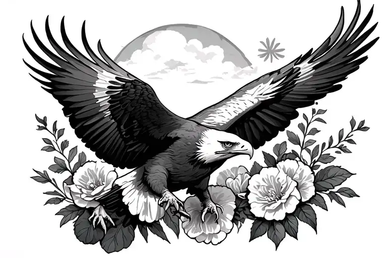 Eagle Soaring With Carnations