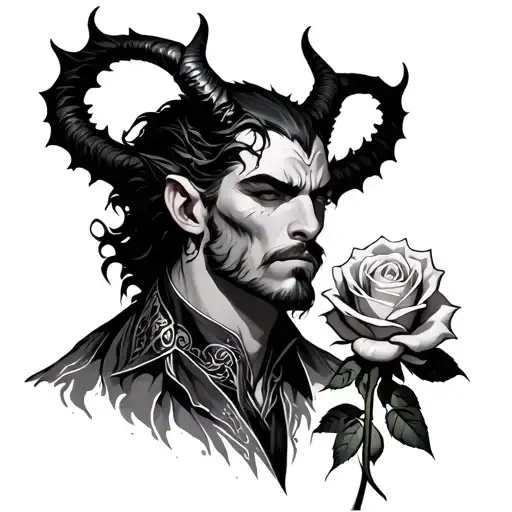 Handsome Male Demon Holding Rose