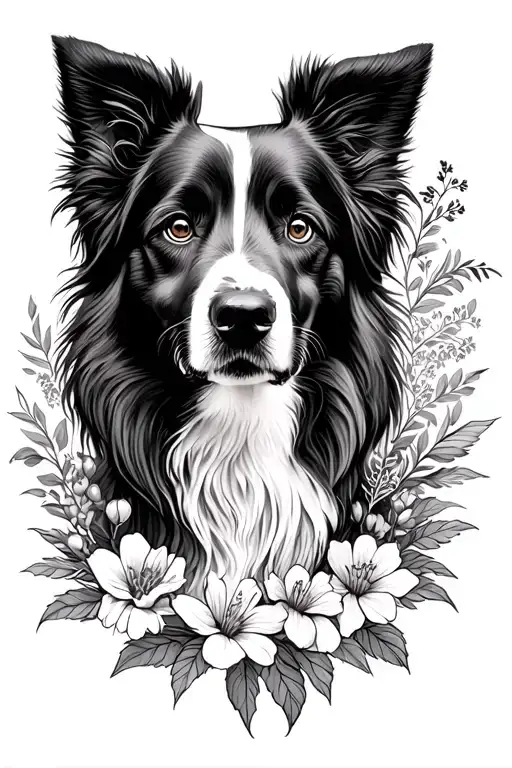 Austrailian Shepherd In The Flowers