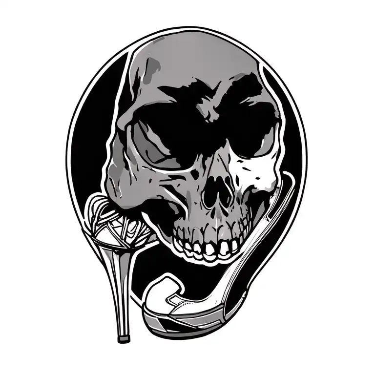 Skull And A High Heel With A Track Shoe Outline