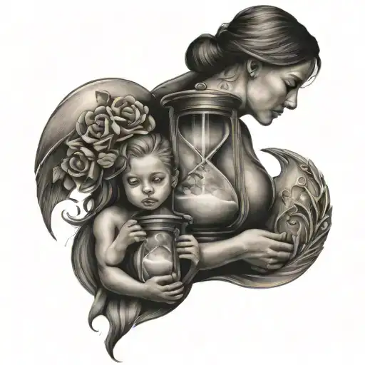 Ashes Hourglass With Mom Carrying Her Children