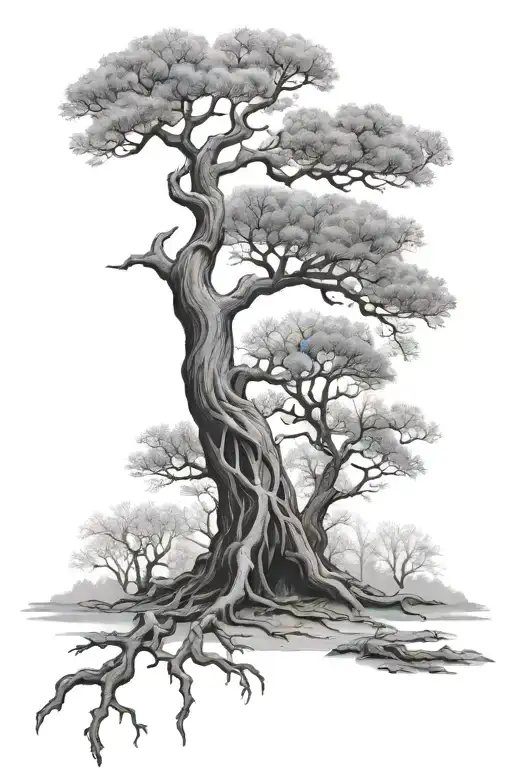 Deciduous Tree In Winter With Roots