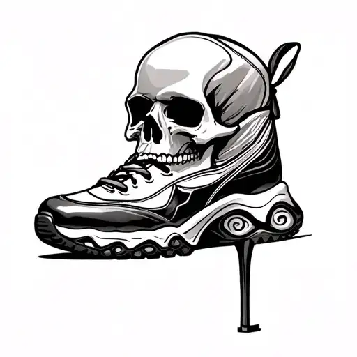 Skull And A High Heel With A Track Shoe Outline