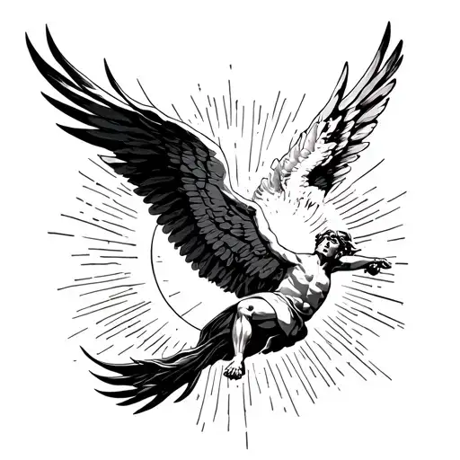 Icarus Flying Towards The Sun Rising