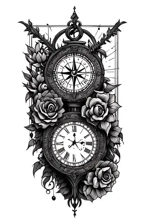 Family And Compass And Clock